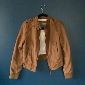 Zara Basic Brown Faux Suede Bomber Jacket